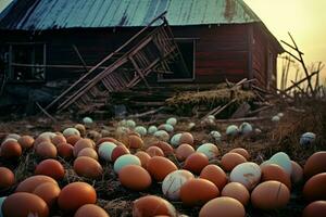 Agriculture, chicken eggs, farm in the countryside photo