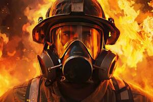 Close-up of firefighters wearing masks. Fight wildfires as climate change and global warming drive wildfire trends around the world photo