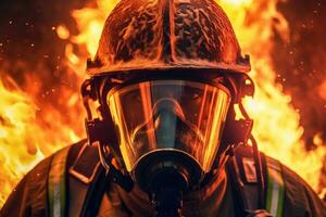 Close-up of firefighters wearing masks. Fight wildfires as climate change and global warming drive wildfire trends around the world photo