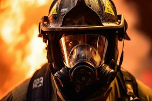 Close-up of firefighters wearing masks. Fight wildfires as climate change and global warming drive wildfire trends around the world photo