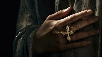 Woman's hands with a cross. Faith. Christianity. Religion. Church. Cross. photo