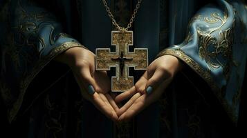 Woman's hands with a cross. Faith. Christianity. Religion. Church. Cross. photo