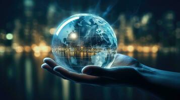 Concept of future global communication network, online connection. photo