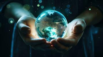 Concept of future global communication network, online connection. photo