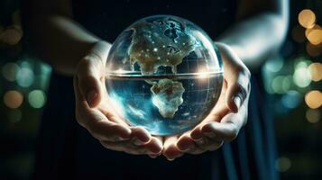 Concept of future global communication network, online connection. photo
