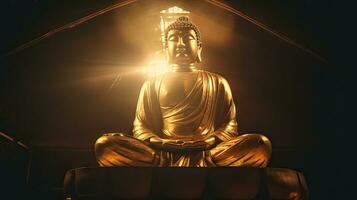 Golden Buddha statue with splashes of light , Buddha statue used as amulets of Buddhism religion photo