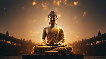 Golden Buddha statue with splashes of light , Buddha statue used as amulets of Buddhism religion photo