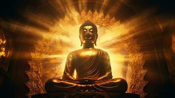 Golden Buddha statue with splashes of light , Buddha statue used as amulets of Buddhism religion photo