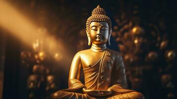 Golden Buddha statue with splashes of light , Buddha statue used as amulets of Buddhism religion photo