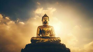 Golden Buddha statue with splashes of light , Buddha statue used as amulets of Buddhism religion photo