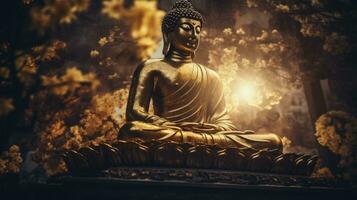 Golden Buddha statue with splashes of light , Buddha statue used as amulets of Buddhism religion photo