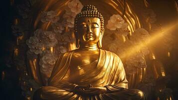 dorado Buda estatua con salpicaduras de ligero , Buda estatua usado como amuletos de budismo religión foto