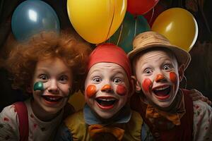 Children's happy birthday party Child with a drawing of a clown's face photo