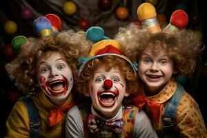 Children's happy birthday party Child with a drawing of a clown's face photo