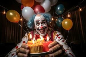 colorful clown Illustration of a happy clown playing with balloons at a children's birthday party. photo