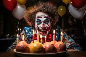 colorful clown Illustration of a happy clown playing with balloons at a children's birthday party. photo