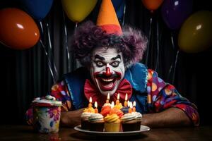 colorful clown Illustration of a happy clown playing with balloons at a children's birthday party. photo
