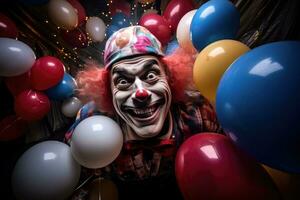 colorful clown Illustration of a happy clown playing with balloons at a children's birthday party. photo