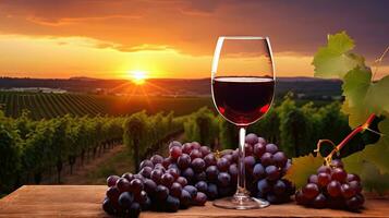 Pouring red wine into a glass. In the vineyard, French red wine photo