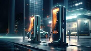 EV charging station for future electric cars in the concept of green energy and ecological energy photo