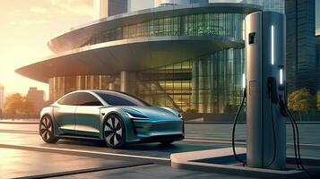ev cargando estación para futuro eléctrico carros en el concepto de verde energía y ecológico energía foto