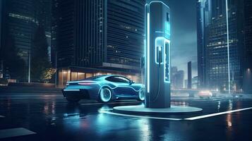 EV charging station for future electric cars in the concept of green energy and ecological energy photo