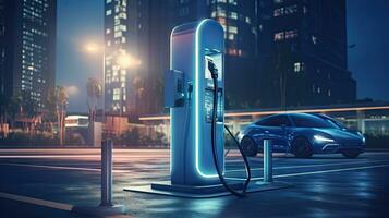 EV charging station for future electric cars in the concept of green energy and ecological energy photo