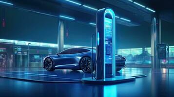 EV charging station for future electric cars in the concept of green energy and ecological energy photo
