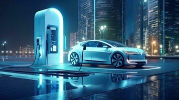 EV charging station for future electric cars in the concept of green energy and ecological energy photo