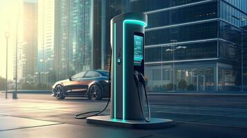 EV charging station for future electric cars in the concept of green energy and ecological energy photo