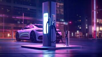 EV charging station for future electric cars in the concept of green energy and ecological energy photo