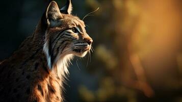 Close-up view of an adult Iberian lynx in a Mediterranean oak forest. World's rarest animal. photo