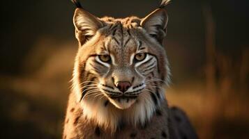 Close-up view of an adult Iberian lynx in a Mediterranean oak forest. World's rarest animal. photo