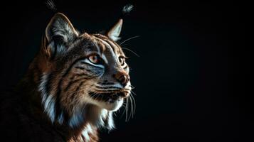 Close-up view of an adult Iberian lynx in a Mediterranean oak forest. World's rarest animal. photo