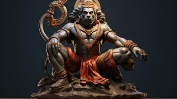 3D illustration of the Indian god Hanuman with a floral background surrounding it. photo