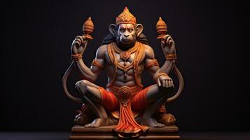 3D illustration of the Indian god Hanuman with a floral background surrounding it. photo