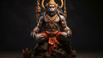 3D illustration of the Indian god Hanuman with a floral background surrounding it. photo