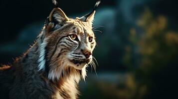 Close-up view of an adult Iberian lynx in a Mediterranean oak forest. World's rarest animal. photo