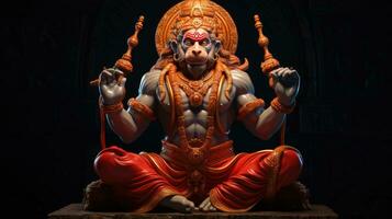 3D illustration of the Indian god Hanuman with a floral background surrounding it. photo