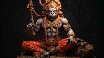 3D illustration of the Indian god Hanuman with a floral background surrounding it. photo