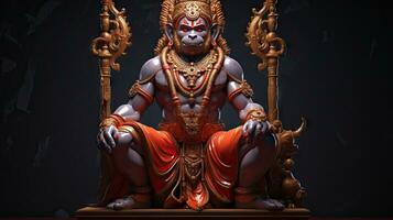 3D illustration of the Indian god Hanuman with a floral background surrounding it. photo