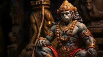 3D illustration of the Indian god Hanuman with a floral background surrounding it. photo