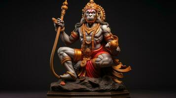 3D illustration of the Indian god Hanuman with a floral background surrounding it. photo