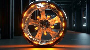 Alloy wheels, alloy wheels or alloy wheels, high performance car parts in car showrooms photo