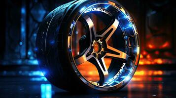 Alloy wheels, alloy wheels or alloy wheels, high performance car parts in car showrooms photo