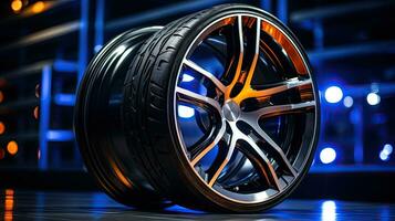 Alloy wheels, alloy wheels or alloy wheels, high performance car parts in car showrooms photo