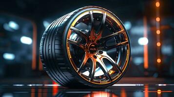 Alloy wheels, alloy wheels or alloy wheels, high performance car parts in car showrooms photo