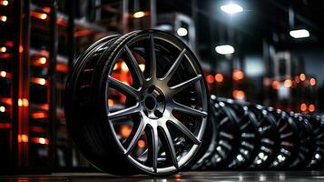 Alloy wheels, alloy wheels or alloy wheels, high performance car parts in car showrooms photo