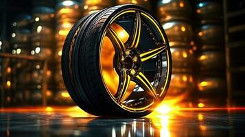 Alloy wheels, alloy wheels or alloy wheels, high performance car parts in car showrooms photo