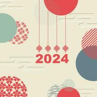 Chinese New Year 2024, Year of the Dragon, zodiac. Banner template for Chinese New Year with dragon and traditional patterns. Minimalistic style. Vector